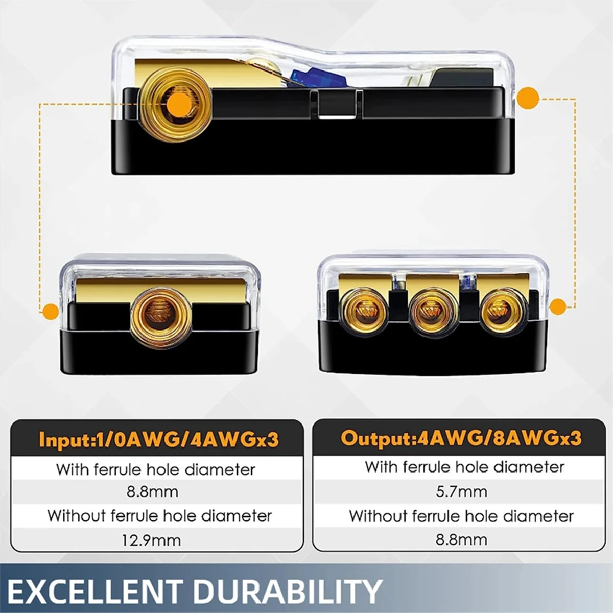 Porte-fusible ANL à 2 voies, cuivre, jauge 0/2/4 à 4/6/8 jauge 60 ampères, nuits de distribution de fusibles pour amplificateur audio de voiture