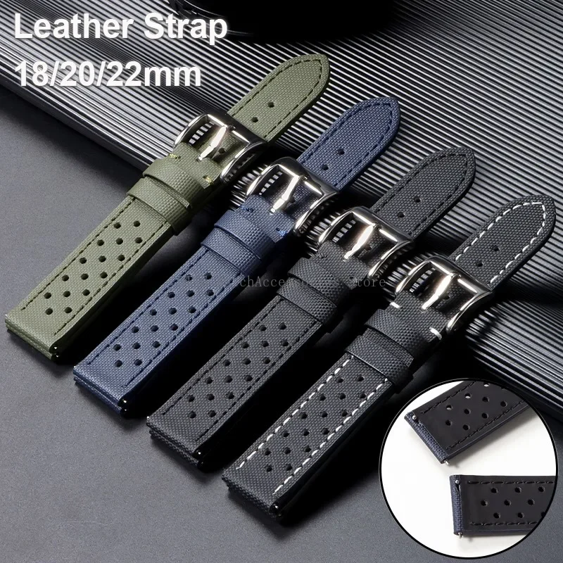 18/20/22mm Men Women Quick Release Band Universal Nylon Leather Strap Quality Sailcloth Bracelet Fabric Oxford Leather Wristband