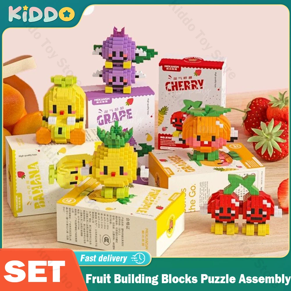 

Mini Block Fruit Building Blocks Strawberry Pineapple Oranges Bananas Cherries Grapes Puzzle Assembly Brick Model Toys Kids Gift