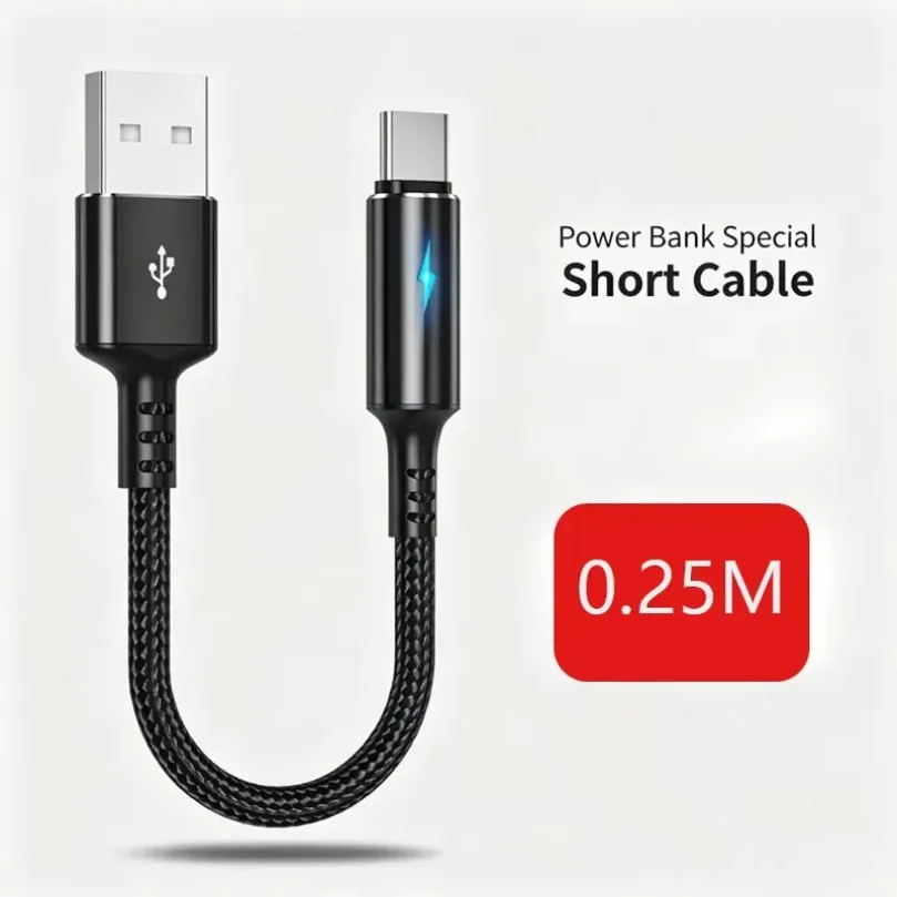 Portable Short 25cm 3A Charging Cable Type C Micro USB Data Transfer Wire 1PCS for iPhone Samsung Xiaomi Huawei Phone