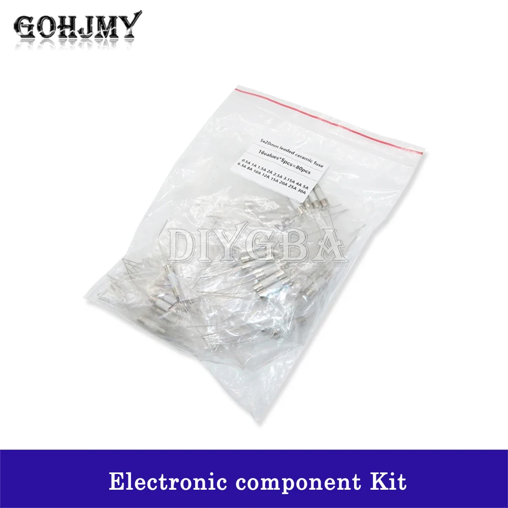 80PCS/Set 250V 5x20mm 0.5A-30A 16 Value Ceramic Fuse With Pins KIT 5*20 Slow Blow 0.5A 1A 2A 3.15A 4A 5A 8A 10A 15A 20A 25A 30A