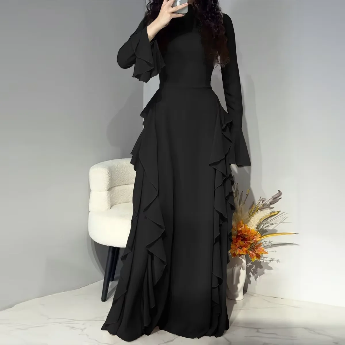 

Women Dress Muslim Abaya Elegant Long Dress Solid Vestido Largos Party Caftan Jalabiya Ramadan Dubai Kaftan Arab Robe 2026