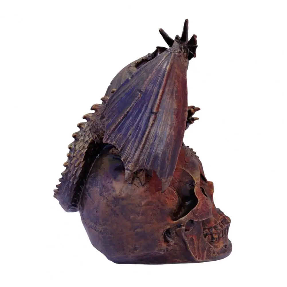Modern Art Deco Decor Flying Dragon Skull Resin Statue Dragon on Skull Figurine Steampunk Gearwork Skeleton for Halloween