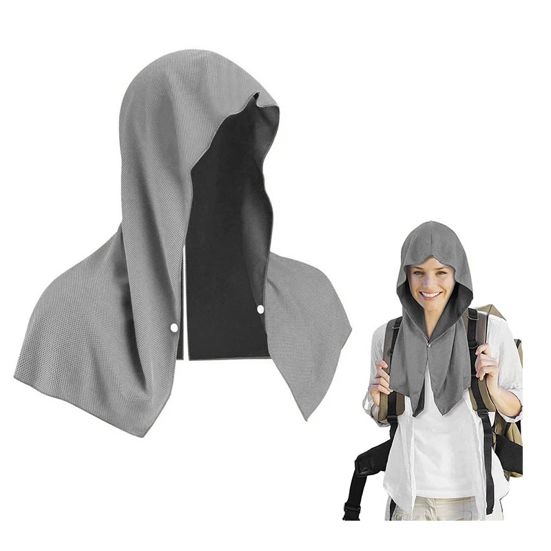 Summer Hooded Cool Towel Sun Protection Insulation Quick Drying Headscarf with Buttons for Hiking Fishing Outdoor Beach Sports