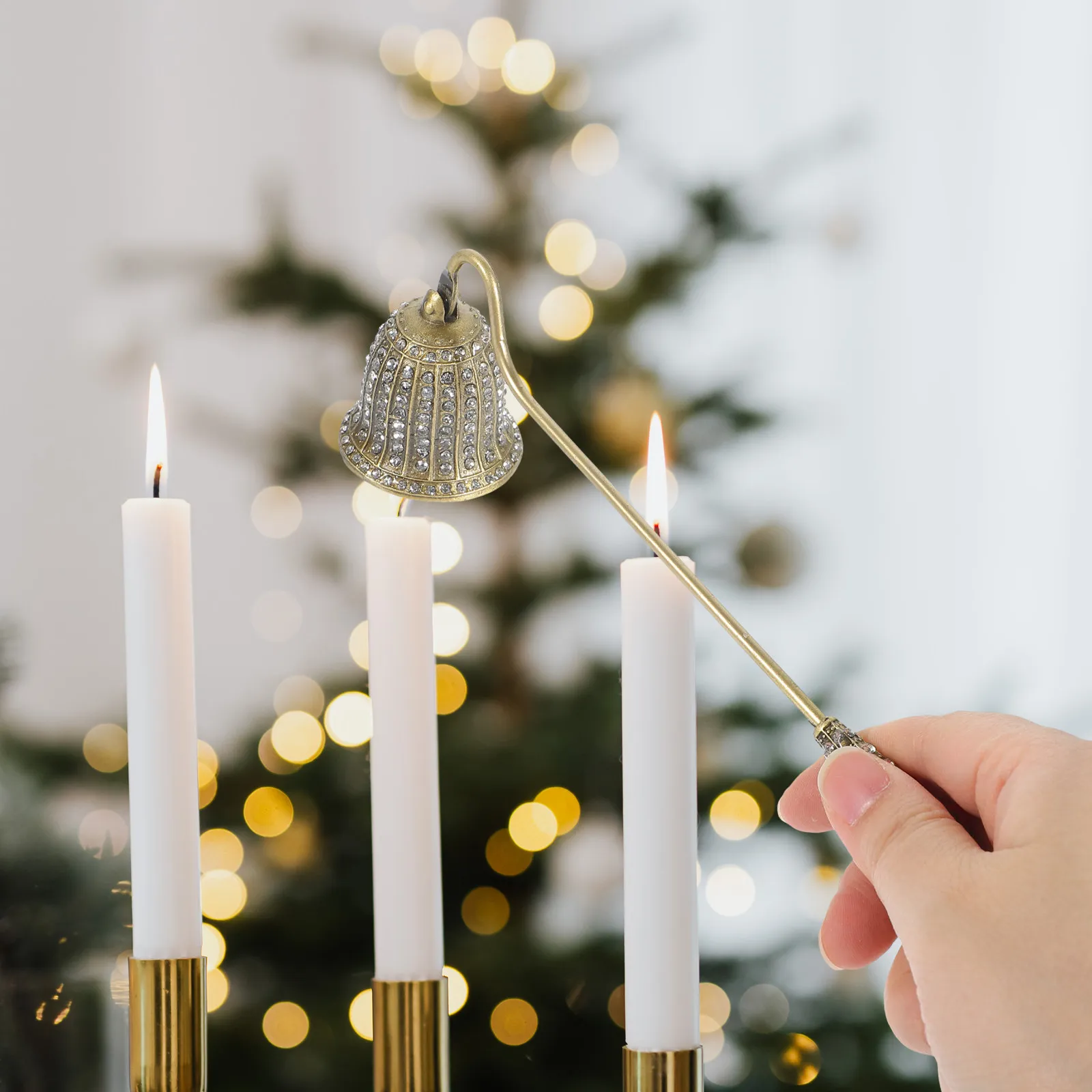 Vintage Rhinestone Extinguisher Zinc Alloy Long Handle Snuffer Flame Put Out Tool for Tapered Scented Candles
