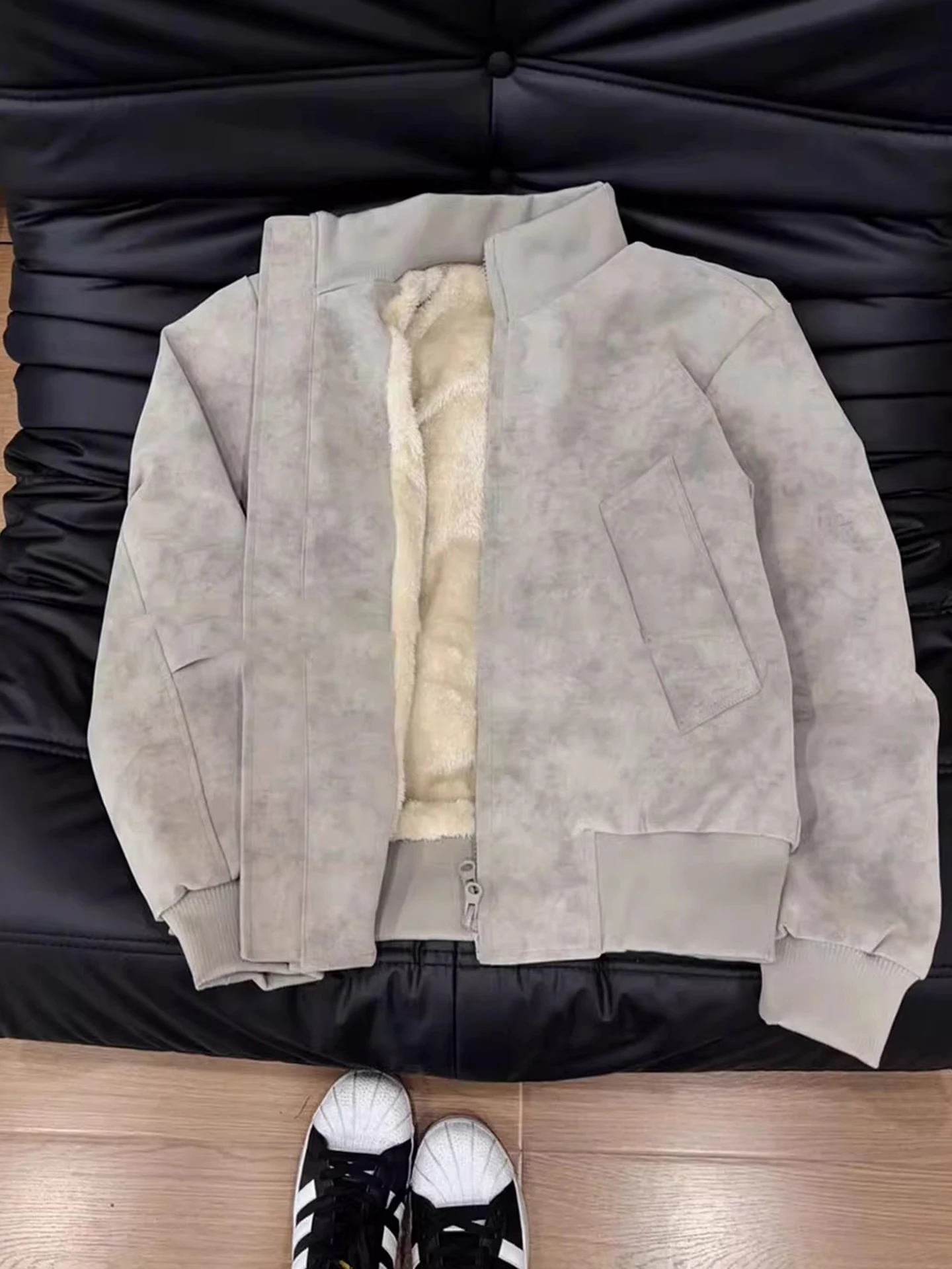 

American Sle Thiened Men's Cotton Flight Jaet Lamb Velvet Winter Coat Long Sve Zipper Closure Warm Casual Outerwear