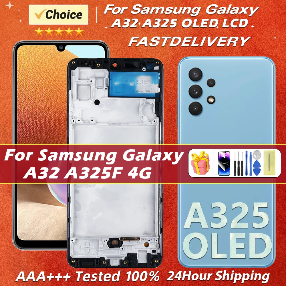 Super AMOLED For Samsung Galaxy A32 4G A325 A325F SM-A325M SM-A325F/DS LCD Display Touch Screen Digitizer Assembly Replacement