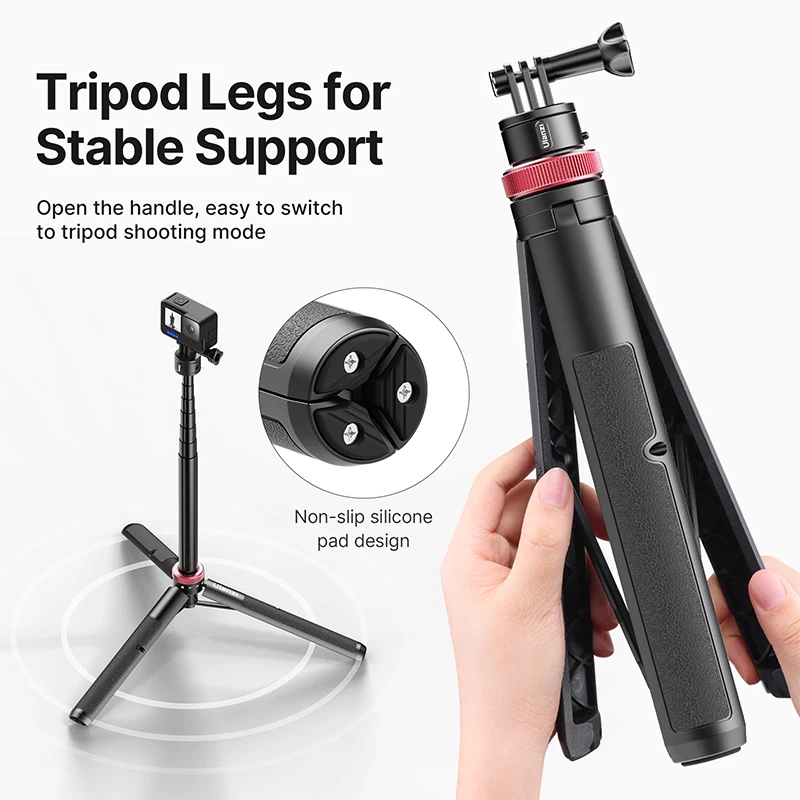 Ulanzi Go-Quick II 1.4M Extendable Tripod Selfie Stick for GoPro Hero 13 12 11 10 DJI Insta360 Camera Hand Grips Extension Rod