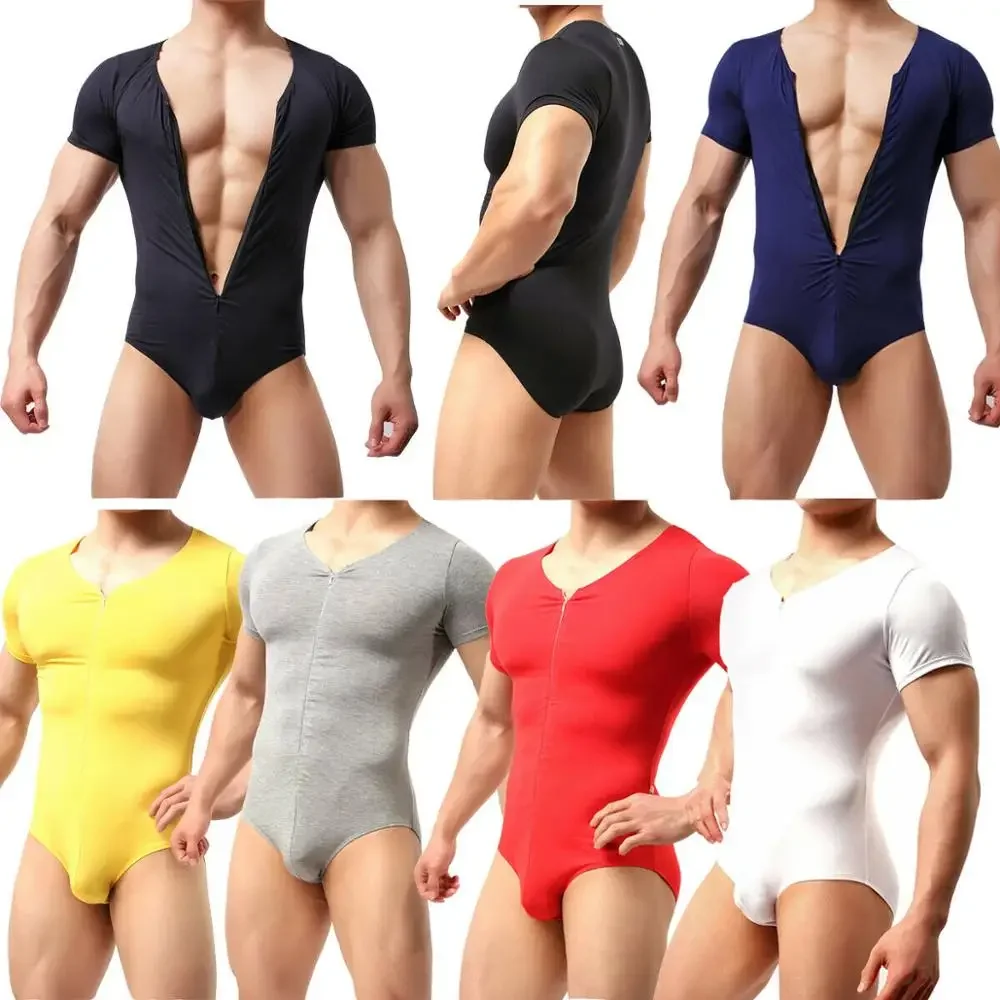 

Mens Undershirts Modal Zipper Leotard Sport Fitness Bodywear Jumpsuit Wrestling Singlet Men Bodysuit One-piece Pajamas Underwear