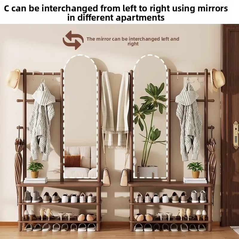 solid wood full-length mirror, coat rack, integrated door entry mirror for home use, real and not deformed