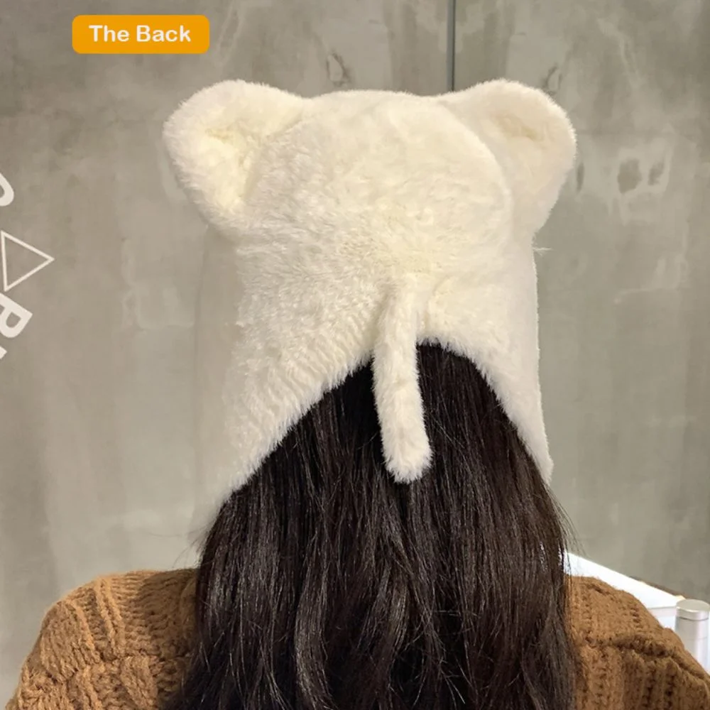 Cute Warm Autumn Winter Beanie Ear Protection with Tie Pile Caps Unisex Pullover Hat