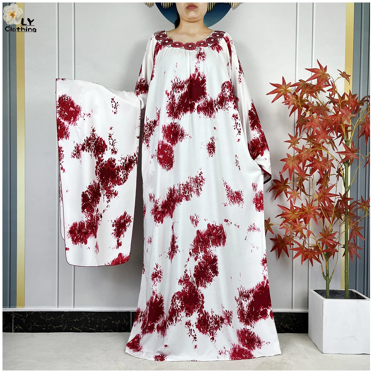 

Latest Dubai Fashion Summer Lady Party Dresses Round Neck Cotton Loose Femme Long Sleeve Islam Maxi Dress African Casual Abaya