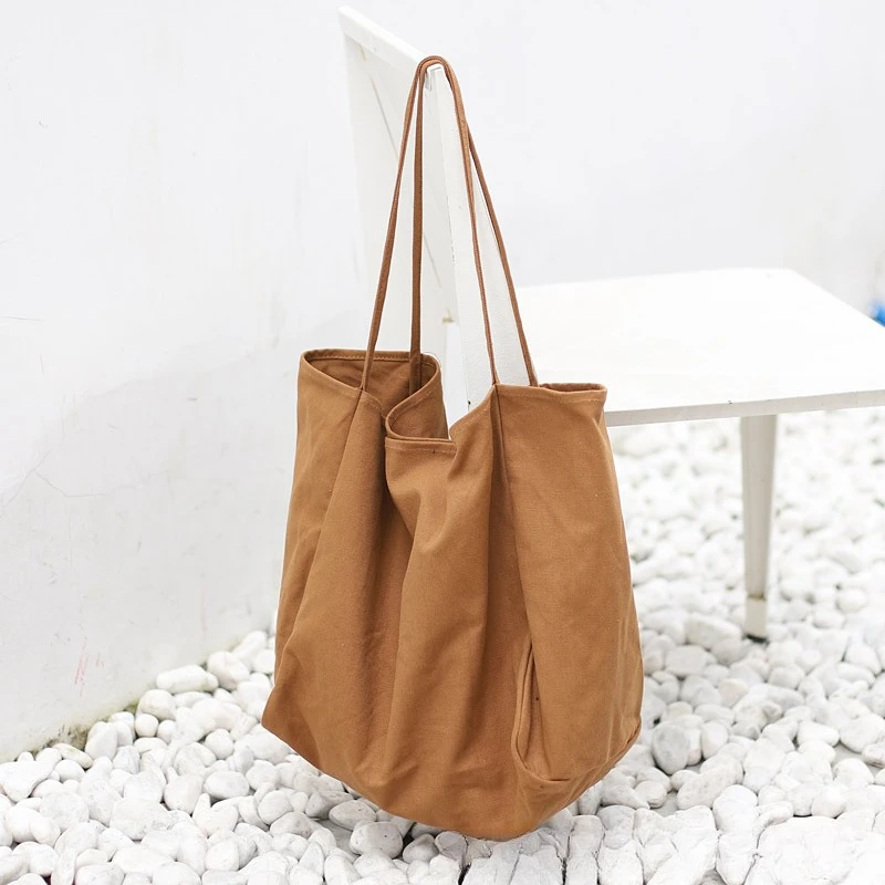 Ins Große Canvas-Tragetasche mit großem Fassungsvermögen, Einkaufstasche für den Arbeitsweg, Stofftasche, einfarbige Tragetasche im Lazy-Stil – Detail 9