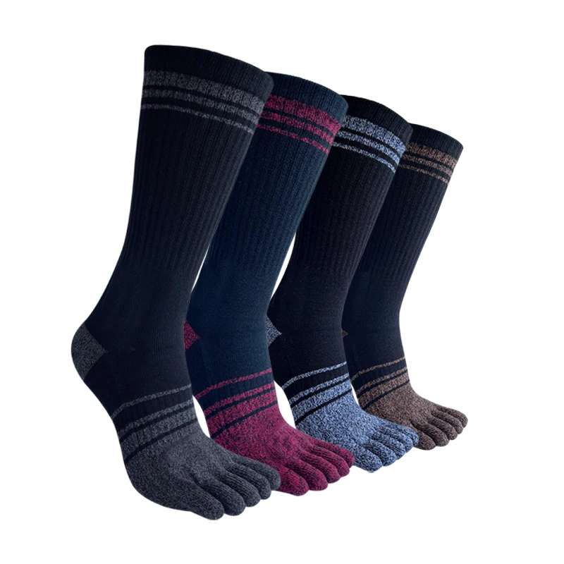 

Длинные носки с пятью пальцами, мужские хлопковые полосатые винтажные компрессионные носки для фитнеса и пешего туризма, спортивные дорожные носки с носком