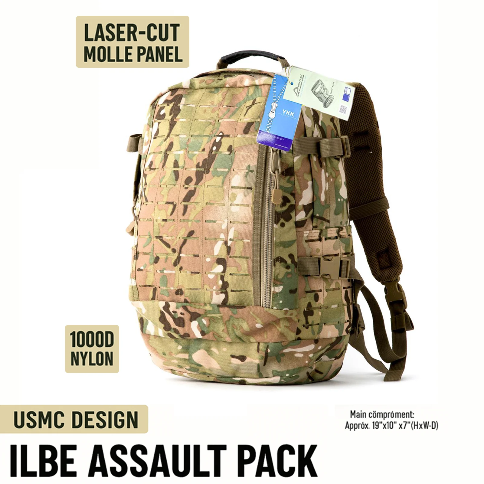

ILBE Laser-Cut Assault Pack – Multi-Terrain Camo | Upgraded Modular Military Backpack