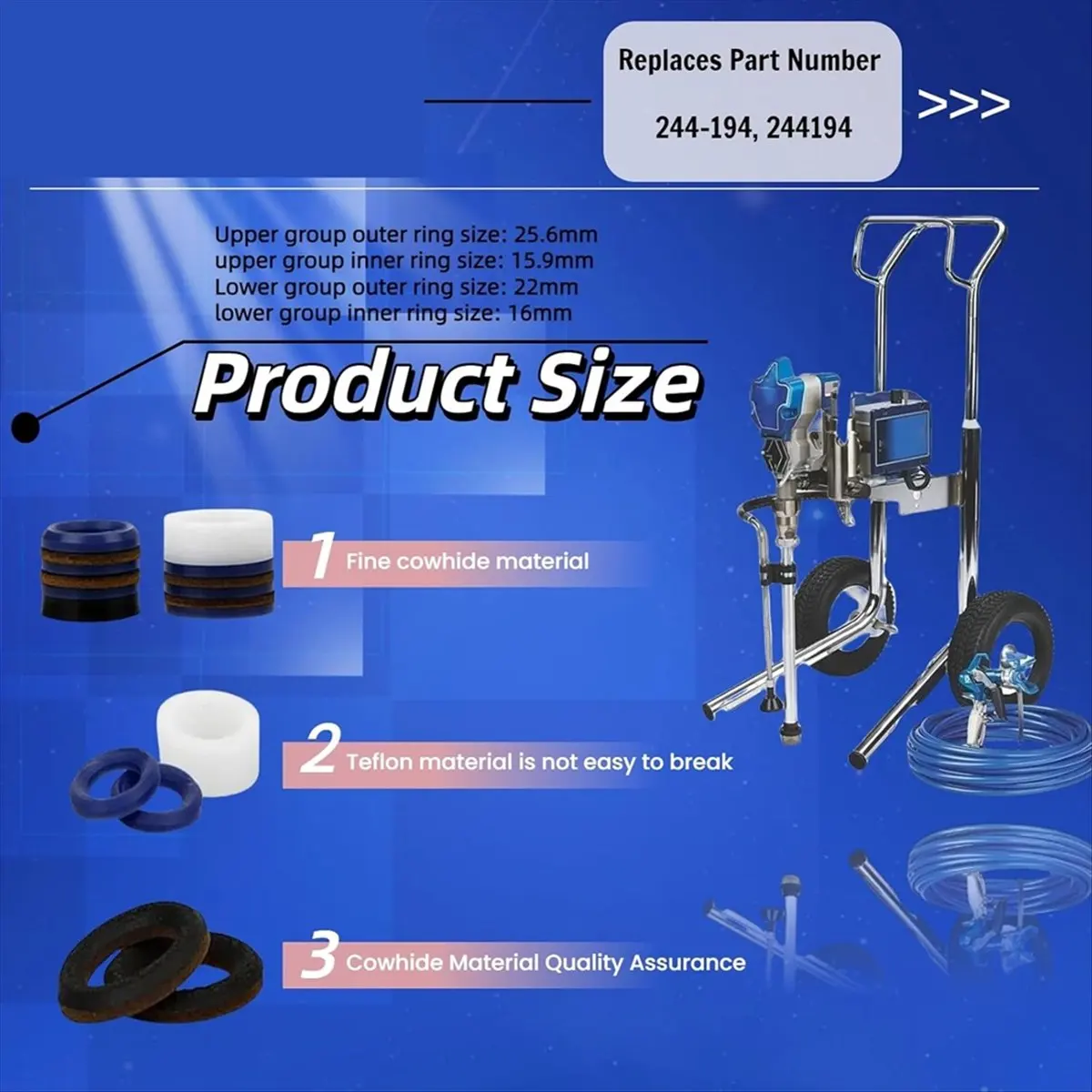 Replacement Parts for 390 Paint-Sprayer - (4-PK) 244194 Pump Repair Packing Kit - 210 230 295 390 395 490 495 595 3400