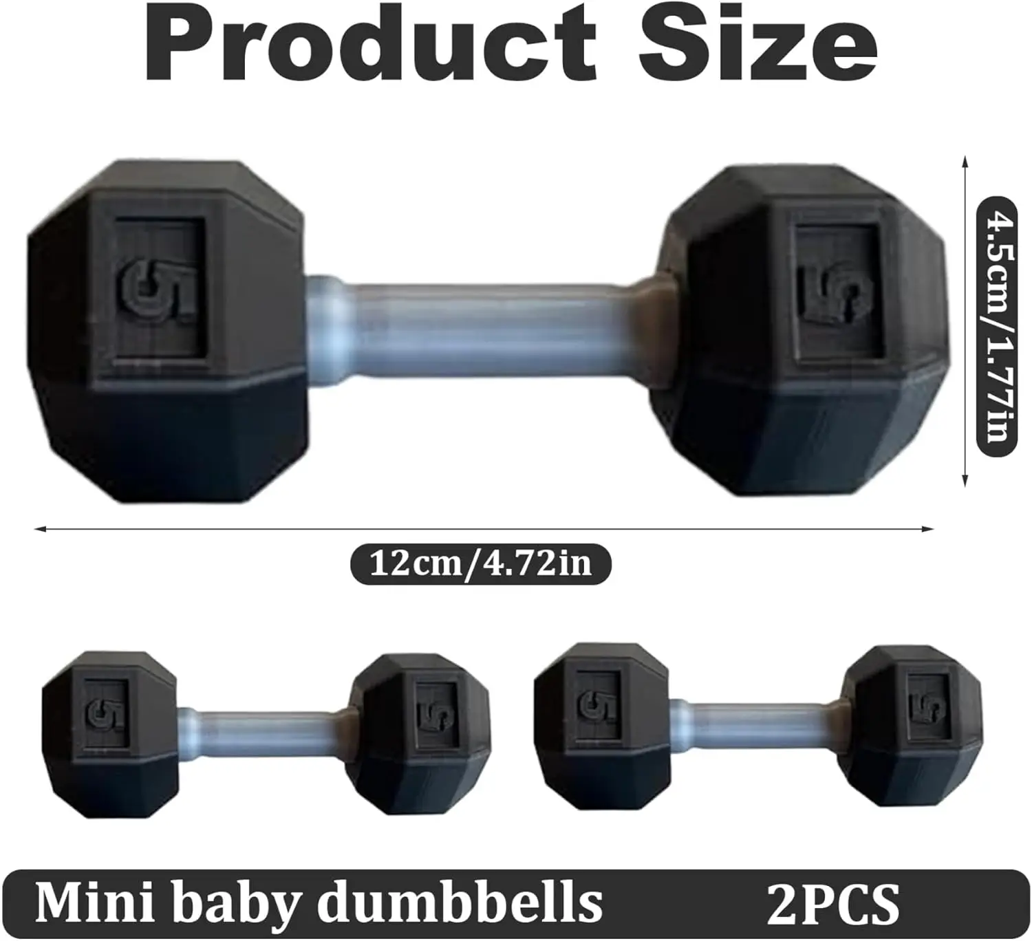 Silicone Dumbbell Set for Baby 1.8x4.7in Mini Hand Weights for Fitness Exercise and Funny Sport Toys for Toddlers Black view 4