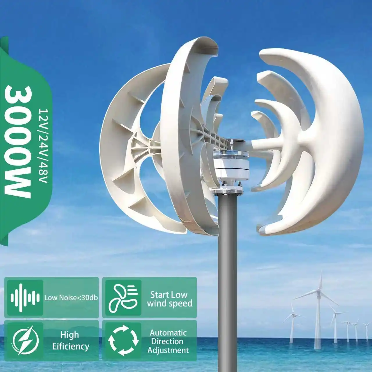 

Вертикальная ветряная турбина 3000 Вт Farm220V