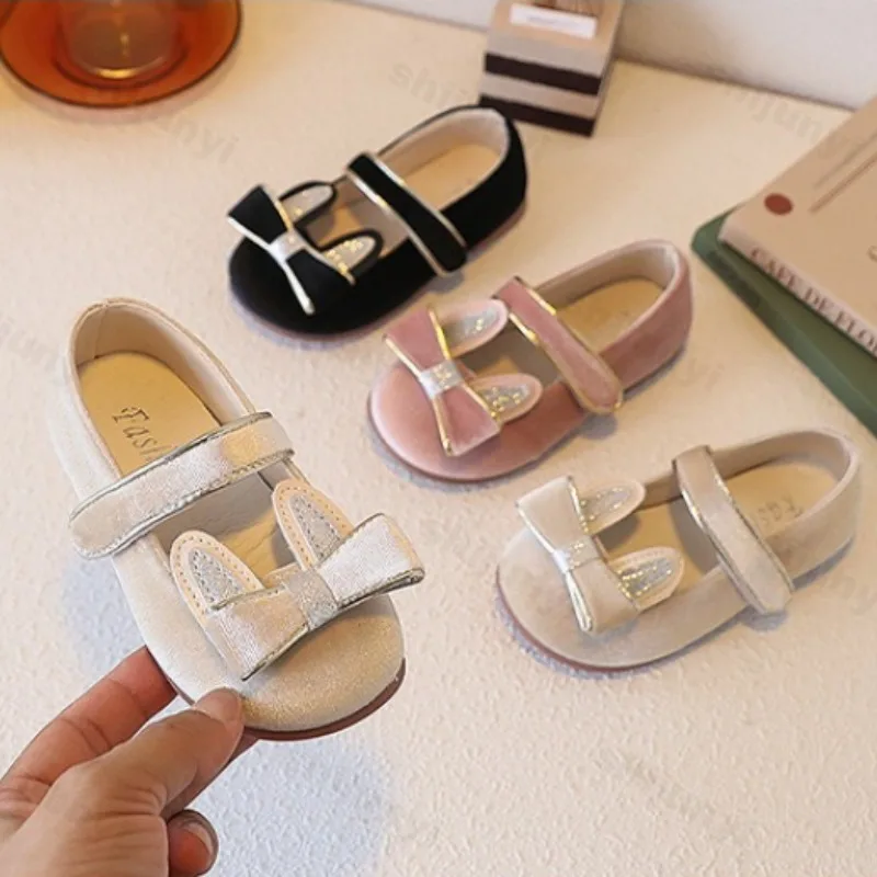 

Girls' Sweet Bows Rabbit Designed Casual Shallow Mouth Single Shoes 2025 Autumn Childrens' Soft Soled Comfortable Princess Shoes