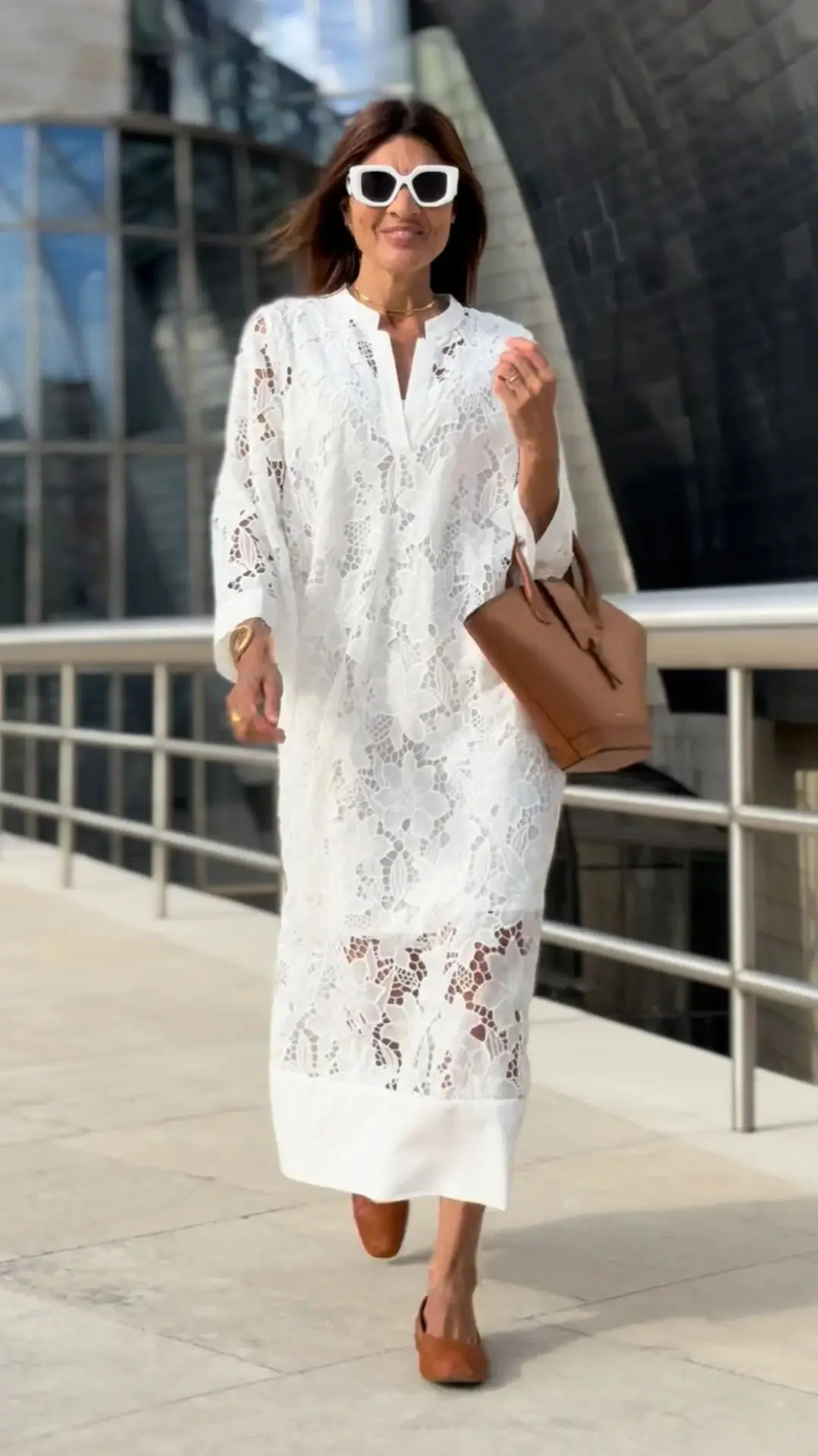 2024 Autumn Women White Embroidery Jacquard Lace Crochet Dress Sexy V Neck Hollow Party Dress Flare Sleeve Bohemian Long Robes