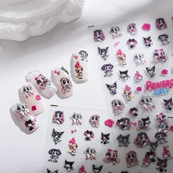 Sanrio Nail Stickers Anime Cartoon Kawaii Cute Mymelody Kuromi Thin Adhesive Nail Stickers 5D Relief Waterproof Nail Stickers