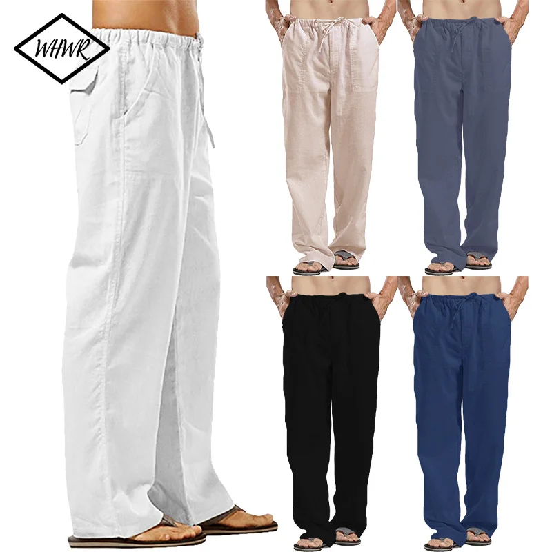 

New Spring Summer Linen Wide Men Pants Korean Trousers Oversize Linens Streetwear Male Yoga Pants Casual Men Clothing Sweatpants