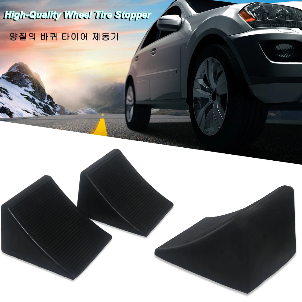 2PC Black Portable Wheel Chock Vehicle Car Truck Wheel Tire Chock Stop Block Anti-slip Rubber Base for Trailer RV Tire Stopper