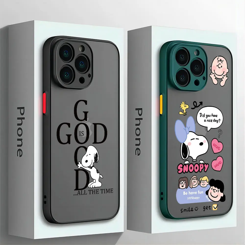 Capa de telefone Snoopy dos desenhos animados, tampa transparente fosca, Samsung S23, S22, S21, S20, S10, FE, Note20, Note10 Plus, Ultra Lite 5G