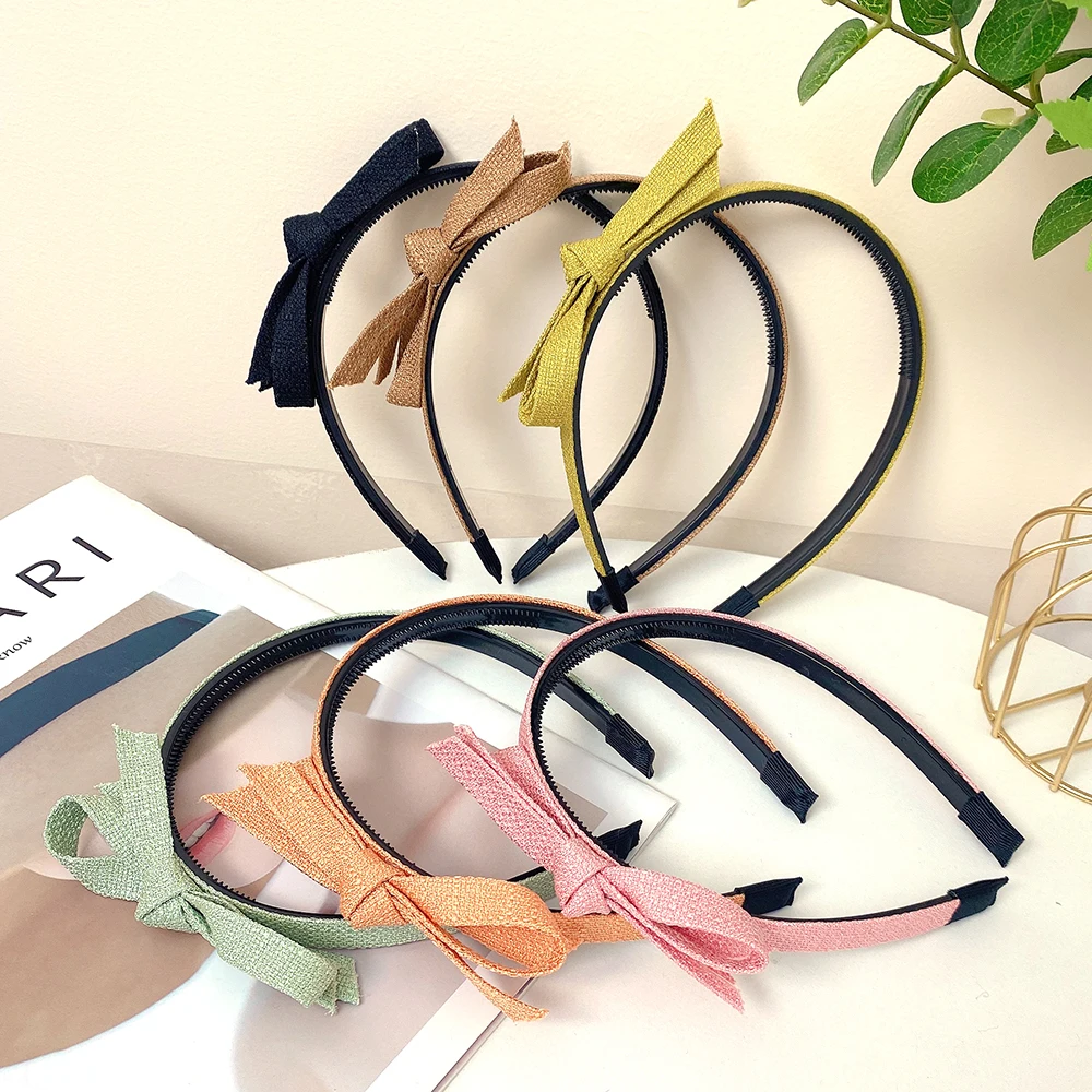 Fashionable And Minimalist Side Bow Thin Edge Hair Band Women\'S Double-Layer Knot Anti Slip Headband Hair Compression Headband