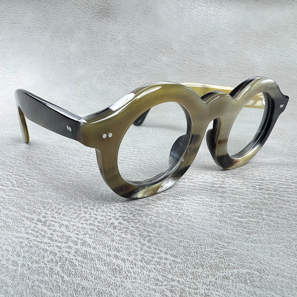 Man Glasses Frames Thick Rivets Vintage Unique Optical Eyeglasses Handmade Black White Horn Prescription Reading Eyeglass Frames