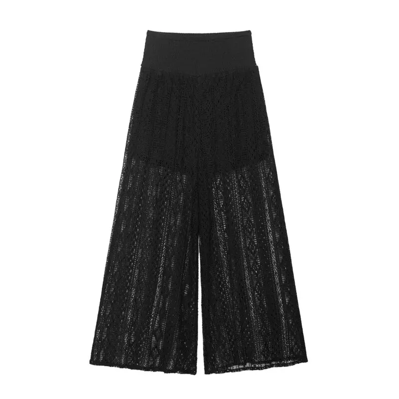 Veelzijdig Faionable Design Mid-Taille Imitatie Kant Wijde Pijpen Broek Lange Broek voor Vrouwen Zomer 2025, Casual Broek