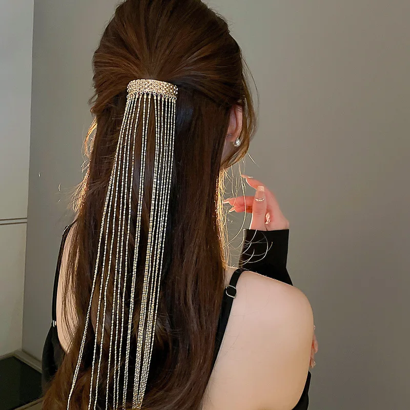 Fashion Inlaid Rhinestone Tassels Hairpins for Women Personality Exaggerated Hiarwear Design Sense Temperament Hair Accessories