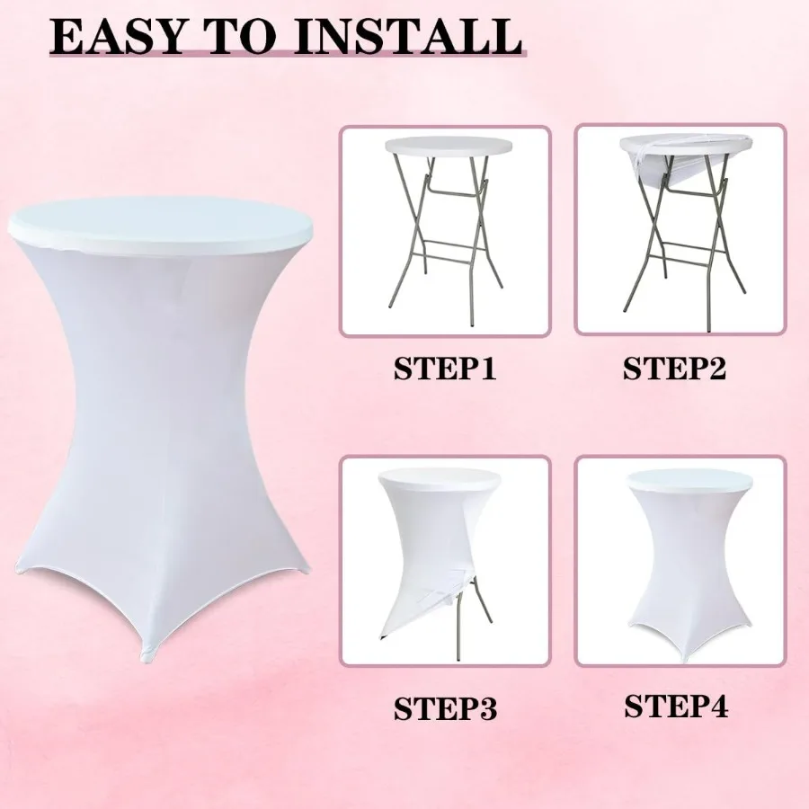 10 عبوات من أغطية طاولات الكوكتيل المصنوعة من ألياف لدنة، ملابس طاولة مطاطية مستديرة هاي بوي للحفلات، البار، الزفاف، عيد الميلاد، الولائم (Whi) #3