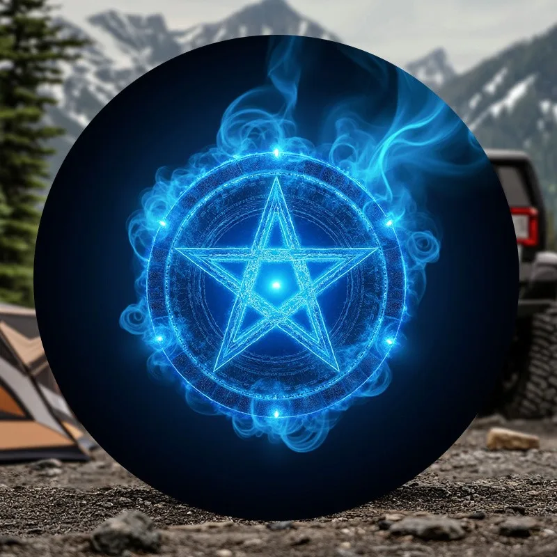 

Glowing Blue Pentagram Tire Cover Protector Stylish Spiritual Wicca Accessory for SUV RV Truck