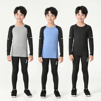 Kids Compression Base Layer Training Suit Set Long Sleeve Shirt Quick Dry Boys Basketball Soccer Gym Workout Sportwear