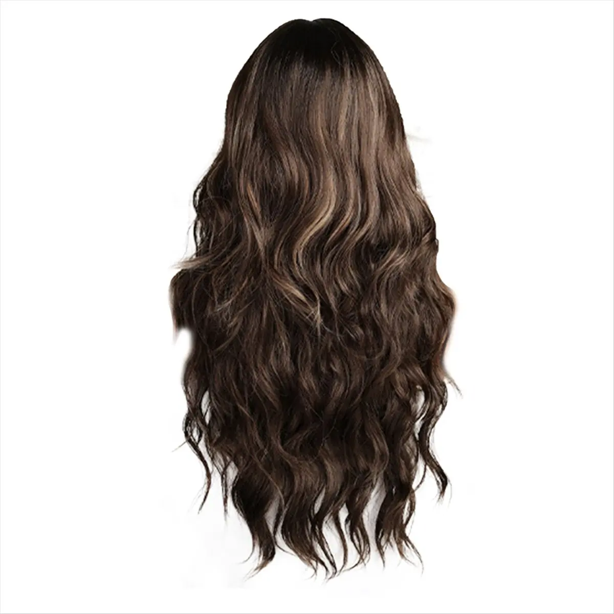 *N21R European and American Style Wig Black Brown with Bangs Big Wave Long Curly Hair Chemical Fiber Curls Highlighting Wig