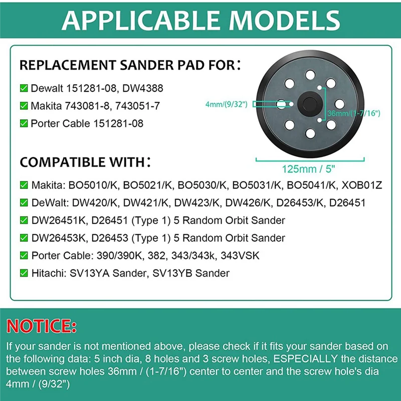 

ABJI-4Pcs Replacement Sander Base Pads Round Hook And Loop Backing Pad Orbital Sander Replacement Pad 125Mm 8 Hole