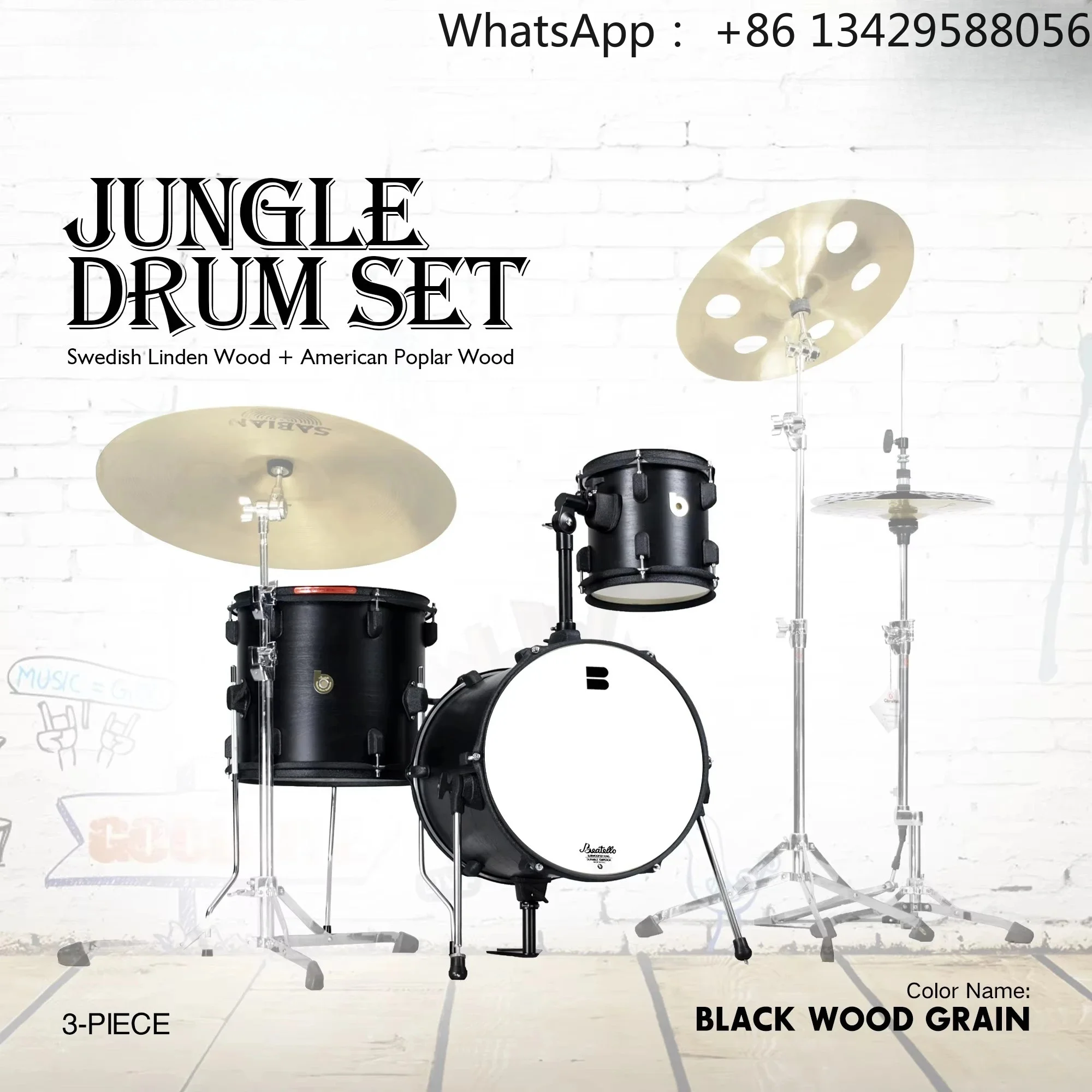 Professional 3-Piece Portable Percussion Instrument Metal Drum Set Aluminum Jungle 3-Drum Kit for Clubs