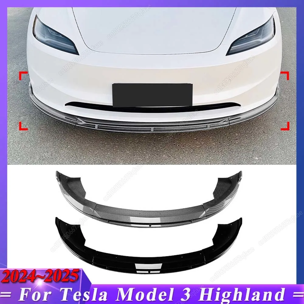 

For Tesla Model 3 Highland 2024-2025 ABS Gloss Black / Carbon Look Body Kits Splitter Diffuser Front Bumper Lip Spoiler Tuning