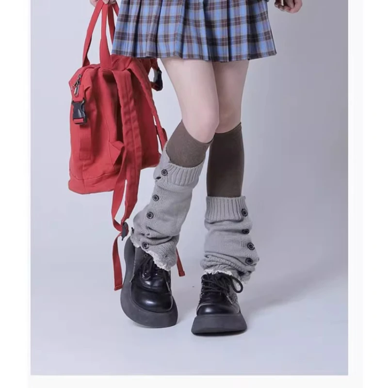 2025 Autumn New Gray Knitted Elastic Calf Women's Socks Retro Design Sweet Versatile Slimming Y2K Subculture Leg Warmers Ladies