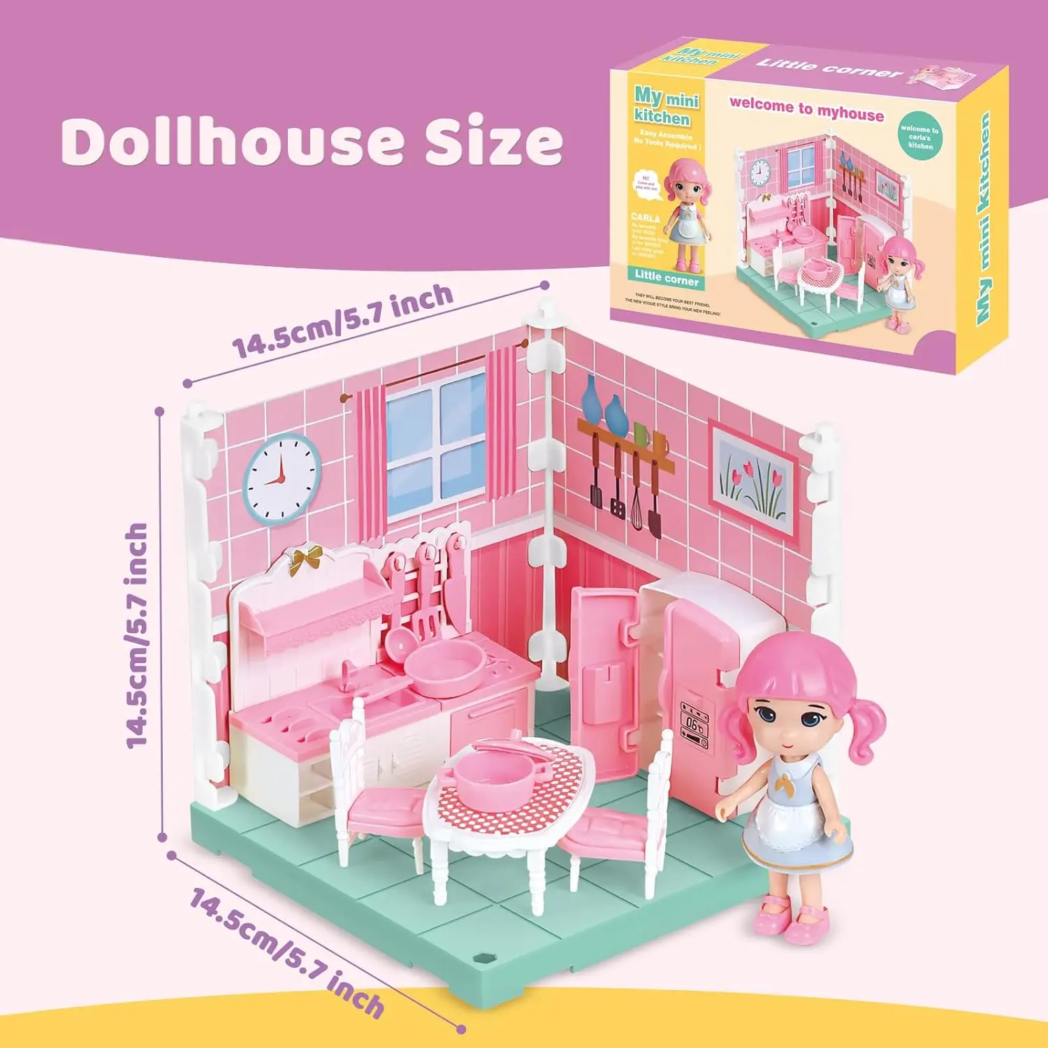 ミニランドリールームおもちゃ、人形DIYミニチュアドールハウスキット家具セット、ミニバスルームハウス、3D教育的ごっこ遊びおもちゃ