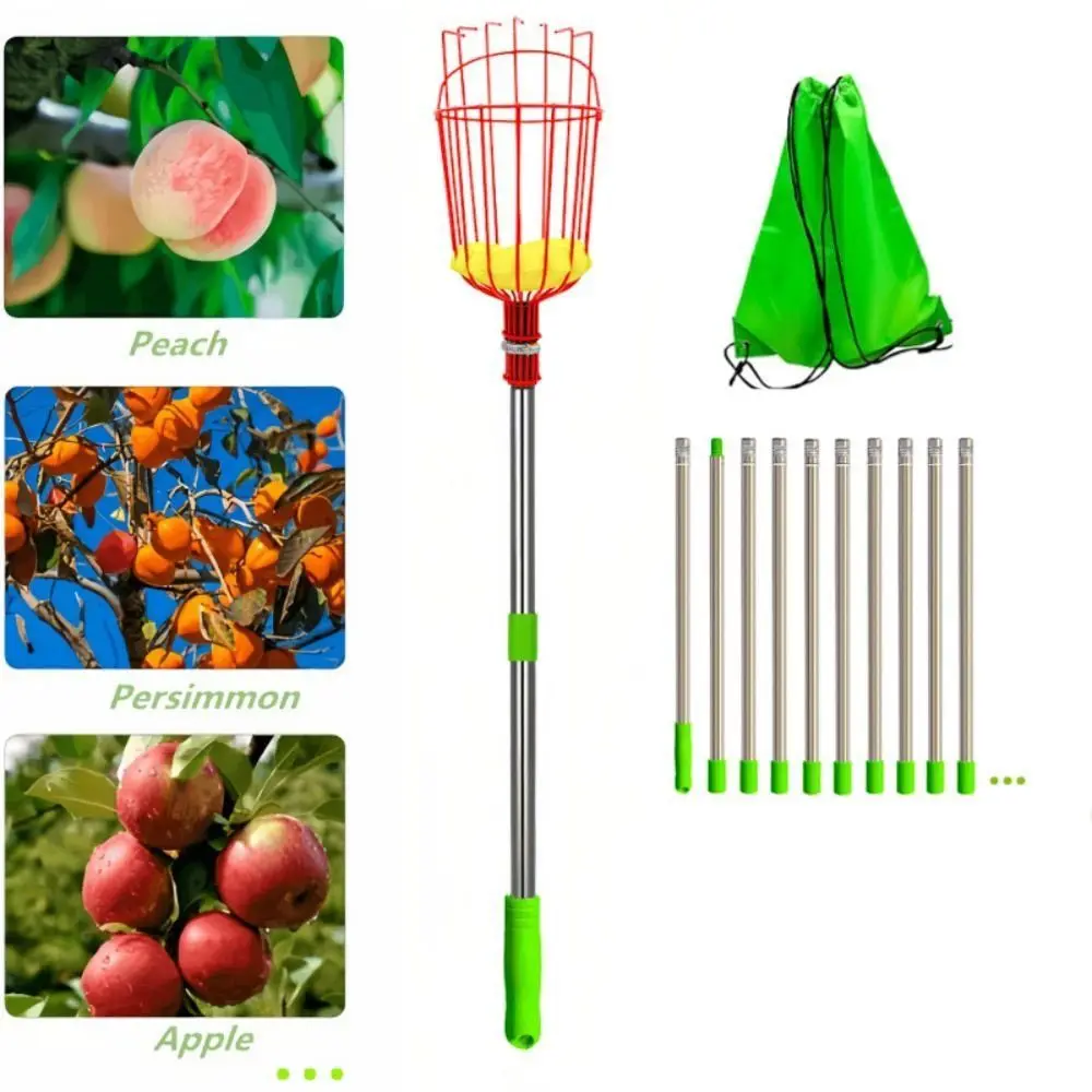 Portable with Basket Fruit Picker Pole High-altitude Telescopic Fruit Collector Labor-saving Metal Fruit Catcher Farm