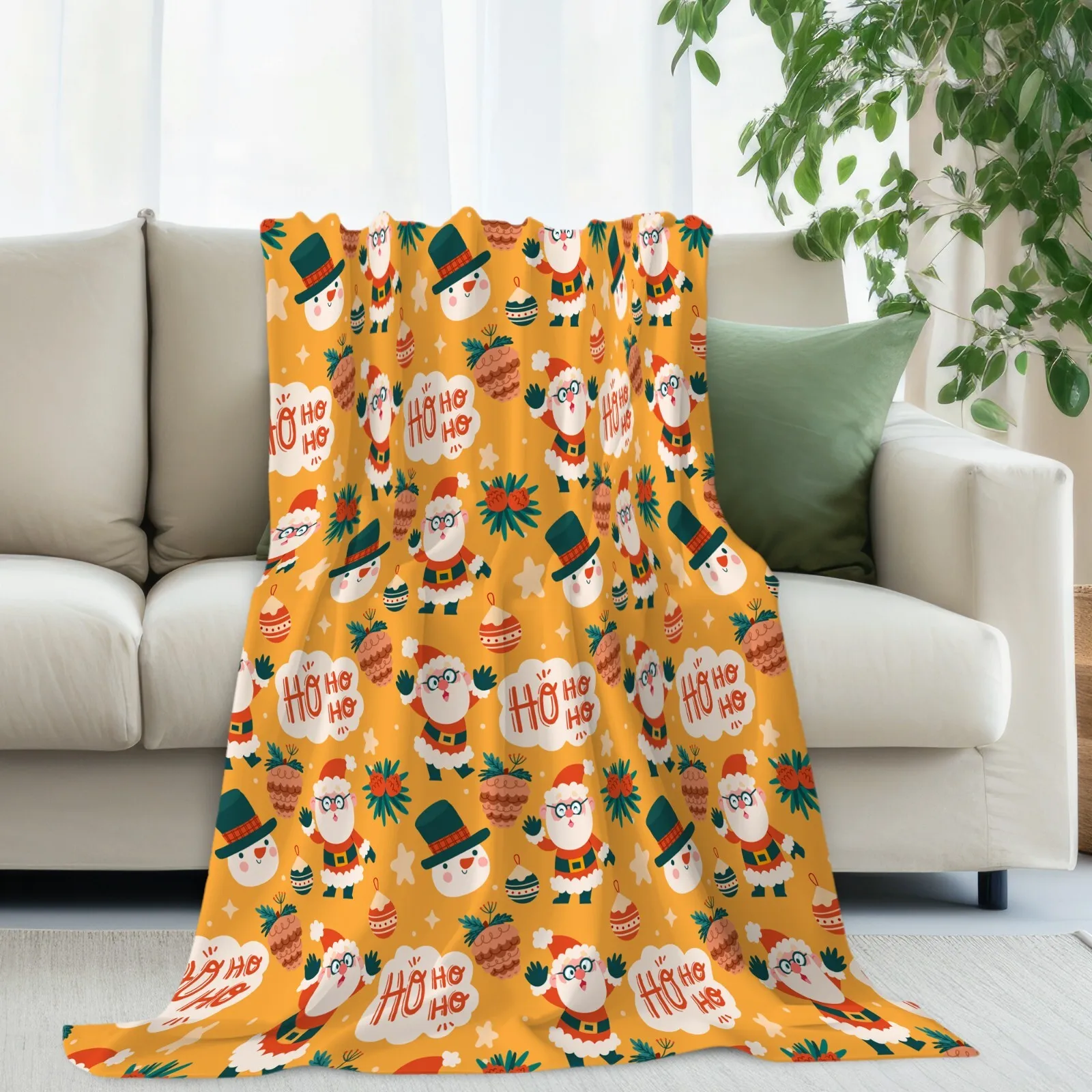 Santa Claus Hohoho Throw Cover, Merry Christmas Flannel Blanket For Room Chair
