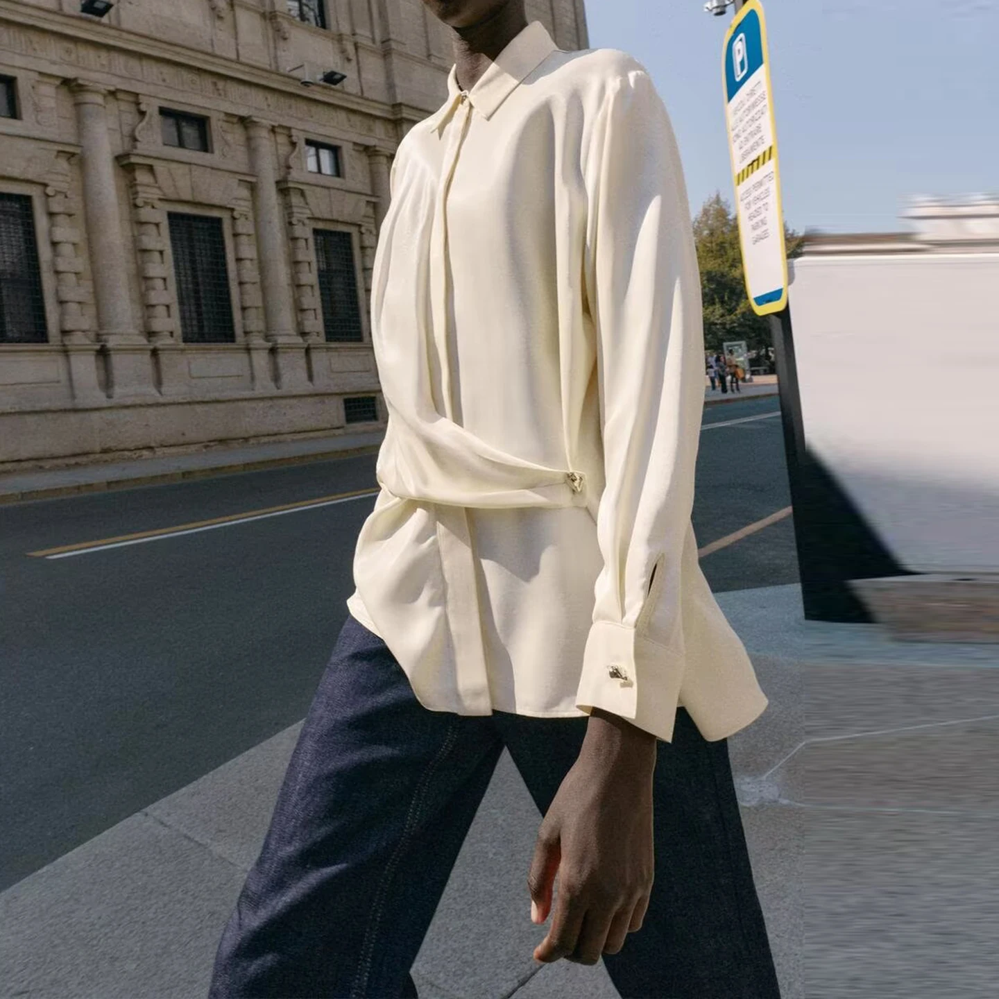 

Z Women's Faion Silk Satin Double-Breasted Casual irt Ele Quali 2025 New Sle Autumn Long Sve Button up