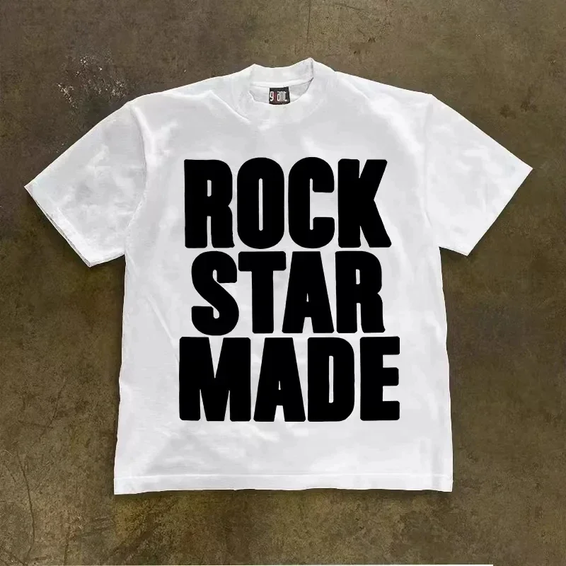 Vintage Rock Music Nostalgia Graphic T-Shirt Oversized Loose Short Sleeve Tee for Men And Women Rock Star Made Letter Print