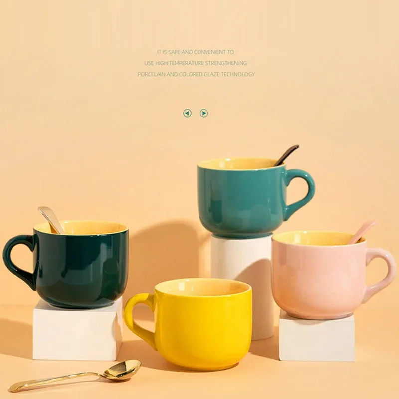 Creative Candy Color Contrast Cup Home Ceramic With Handle Water Cup Cute Girl Large-capacity Oat Milk Breakfast Coffee Mug, 1Pc