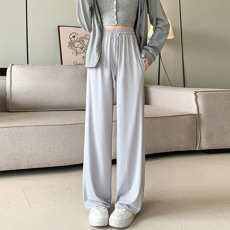 Wijde pijpen broek in wit Dames lente polyester plooien Jeugd stedelijke Kpop tailleband Training Hoge taille Twill Kinetisch gebundeld OL