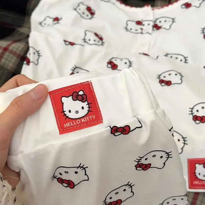 Sanrio Hello Kitty Sweet Cute Print Dress New Unique Design Bubble Sleeves Dress Japanese Style Y2K Girl Harajuku Fashion Frock