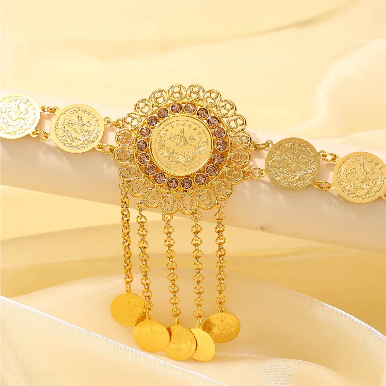 

Gold-Plated Women's Vintage Belt - Sunflower Design Moroccan Bridal Wedding Party Accessory & Arabian Robe Jewelry
