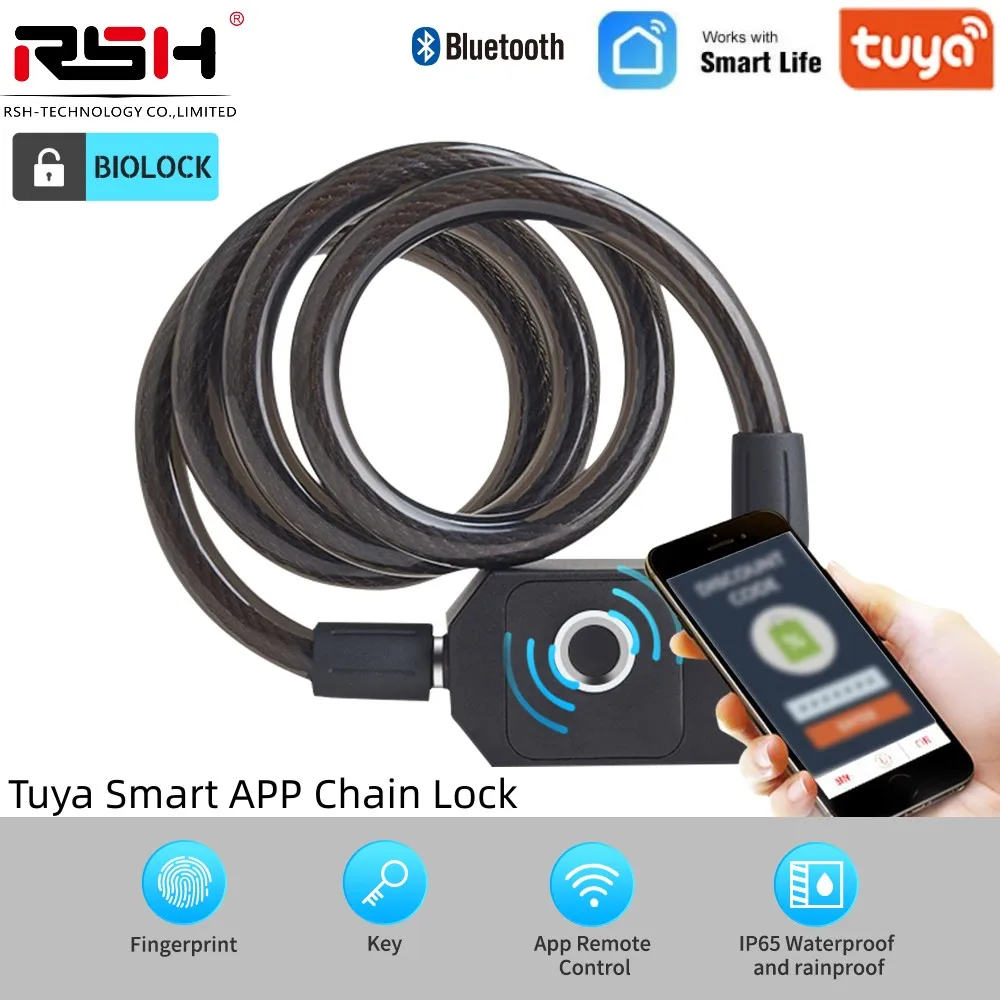 Tuya Upgrade Version Pry Resistant Smart Password Lock High Quality Chain Lock With 2 Backup Keys IP65 Fingerprint Bicycle Lock